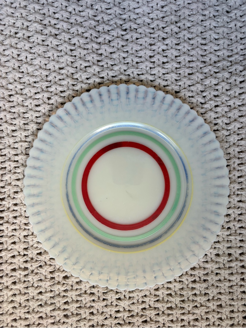Vintage Depression Era Macbeth Evan’s Cremex Glass 8” Plate with Primary Colors